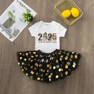 MOMSTAG New Year Girl Short Sleeve Romper + Tutu Skirt Infant Dresses Set