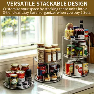 DGAPHRO 2-Tier Lazy Susan Turntable Organizer - 360° Smooth Rotating Spice Rack for Kitchen Cabinet, Stackable Clear Pantry Storage Bin, Heavy-Duty Acrylic Cosmetic & Vanity Organizer (9.92" Clear).