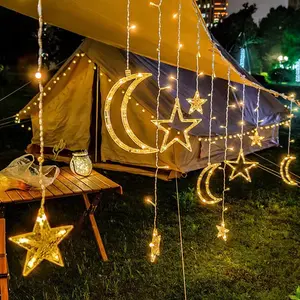 LED Star Moon Curtain Light Star Light Courtyard Christmas Holiday Decorative Light Outdoor Camping Ambience Light.