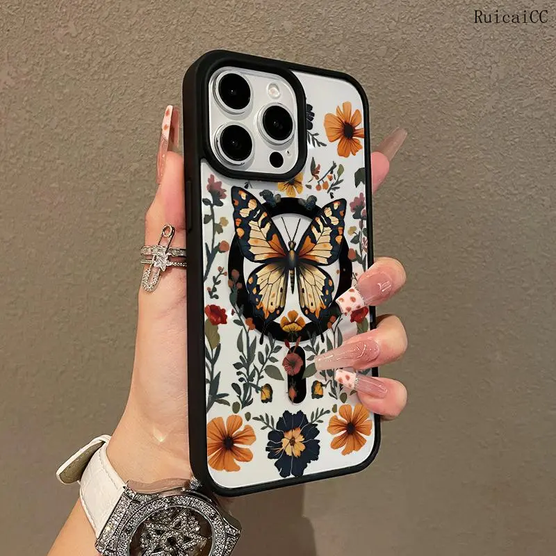 Premium Magnetic Case for iPhone11/12/13/14/15/16/promax Butterfly flower pattern y2k cased MagSafe Ready, Anti-Fall, Springtok and Ultra-Thin Design |   Perfect for Everyday Use Protector Screen Protector Aesthetic Resistance