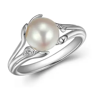 Diamonique Leafy Cultured Pearl Ring, Sterling Silver