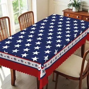 1pc American Stars and Stripes Tablecloth, Red, White, and Blue Classic Pattern Decorative Tablecloth, Ideal for Indoor And Outdoor Gatherings, Festive Parties, And Home Decoration, Independence Day Decor, Cottage Style, Round/Rectangular Tablecloth