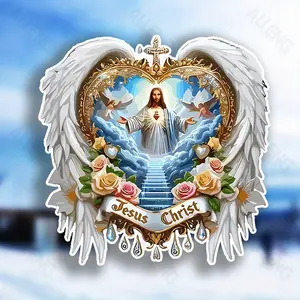 Sacred Heart Jesus Christ Vinyl Stickers, 3D Angel Wings, Waterproof and Scratch Resistant, Suitable for Religious Stickers on Laptops, Cars, Bumpers, Laptops, Durable Adhesive Decoration, Truck Car Decal
