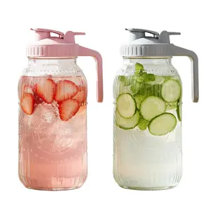 Vintage Half Gallon Mason Jar Pitcher Large 64 oz Wide Mouth with Lid - 2 Quart Airtight Glass Jug for Water, Juice, Milk, Tea, Iced Coffee and Drinks