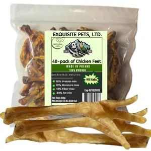 Exquisite Pets (40)-Pack of Chicken Feet for Dogs All-Natural, No Nails Premium Quality Dehydrated Dog Treats Made in Poland