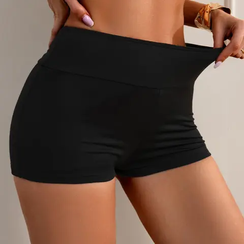 Women's Solid High Waist Stretch Swim Shorts, Casual Comfy Breathable Swim Trunks for Swimming Pool & Beach, Ladies Swimwear Bottoms for All Seasons, Summer Clothes 2025, Swimtrunks, Swimmingshorts, Swim Bottom Swimsuit