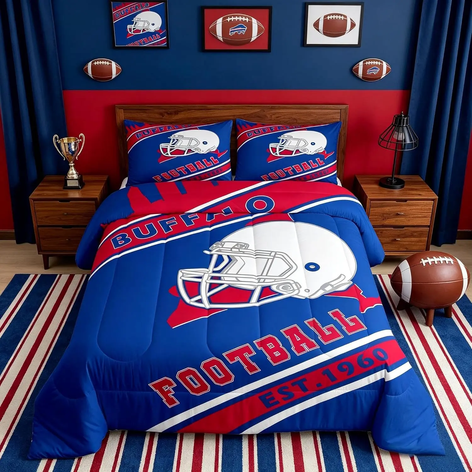 Boys Football Comforter Set,Buffalo Bedding Set,American Football City Comforter,Football Fans Gifts Bed Set