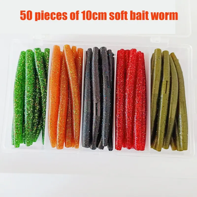 50-Piece Soft Lure Worms, Fishing Lure Set, Soft Fishing Lures, Artificial Fishing Lures, Slow Sinking Senko Worms for Bass Fishing, Effective Imitation Bait for Anglers, Fishing Tackle, Fishing Supplies