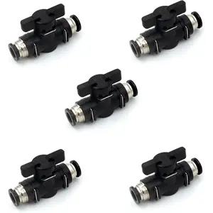 1/4 Inch 5Pack Push to Connect Union Ball Valve Air Flow Control Quick Connect Pneumatic Tube Air Hose Fittings