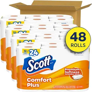 Scott ComfortPlus Toilet Paper, 48 Triple Rolls, 231 Sheets per Roll, Septic-Safe, 1-Ply Toilet Tissue