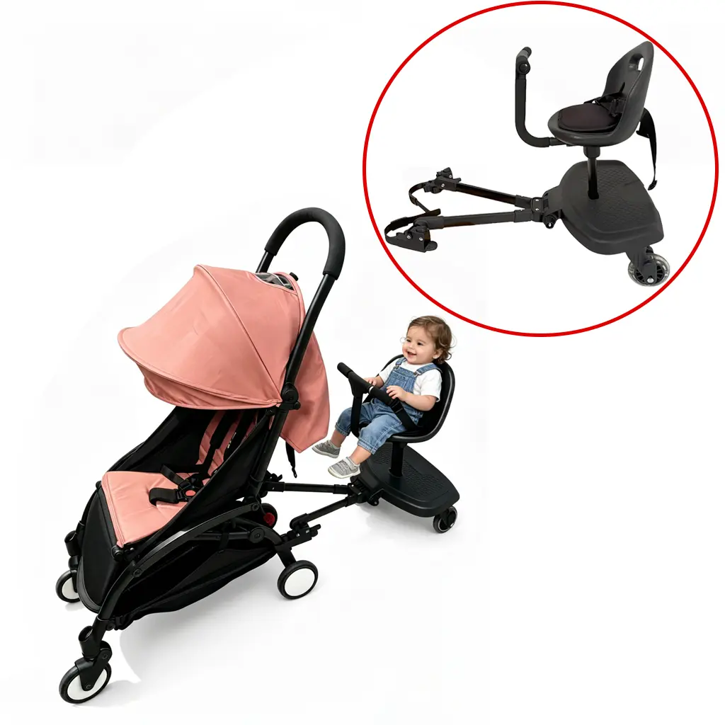 2-in-1 Stroller Ride- Board with Detachable Adjustable Seat & Glider Attachment - Compatible for Most Baby Carriages, Pushchair Board Suitable for Most Strollers, Gift for Moms