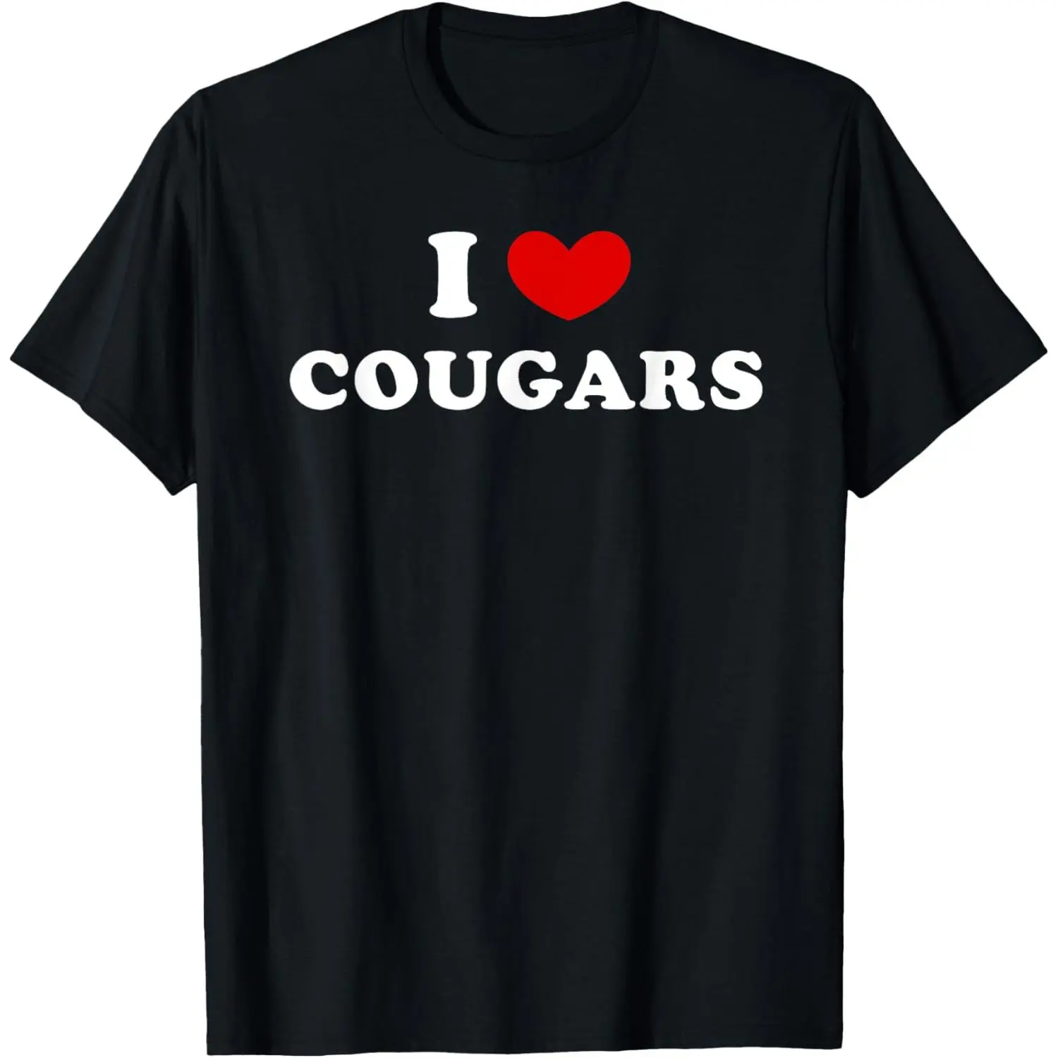Men's I Heart Cougars Graphic T-Shirt in Soft 100% Cotton, Casual Basic Streetwear Top with Shortsleeve and Round Neck, Made in USA, Tshirt, Print, Straight, Short Sleeve, High-Quality Print, Male Short-Sleeve