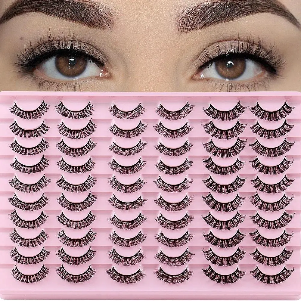 30 Pairs Wholesale Natural Russian Strip Lashes 3D Mink Volume Focused Lashes Dramatic False Eyelashes Eyelash Extension Cosmetic False Lashes for Daily Wear & Makeup Beginners DIY False Eyelashes