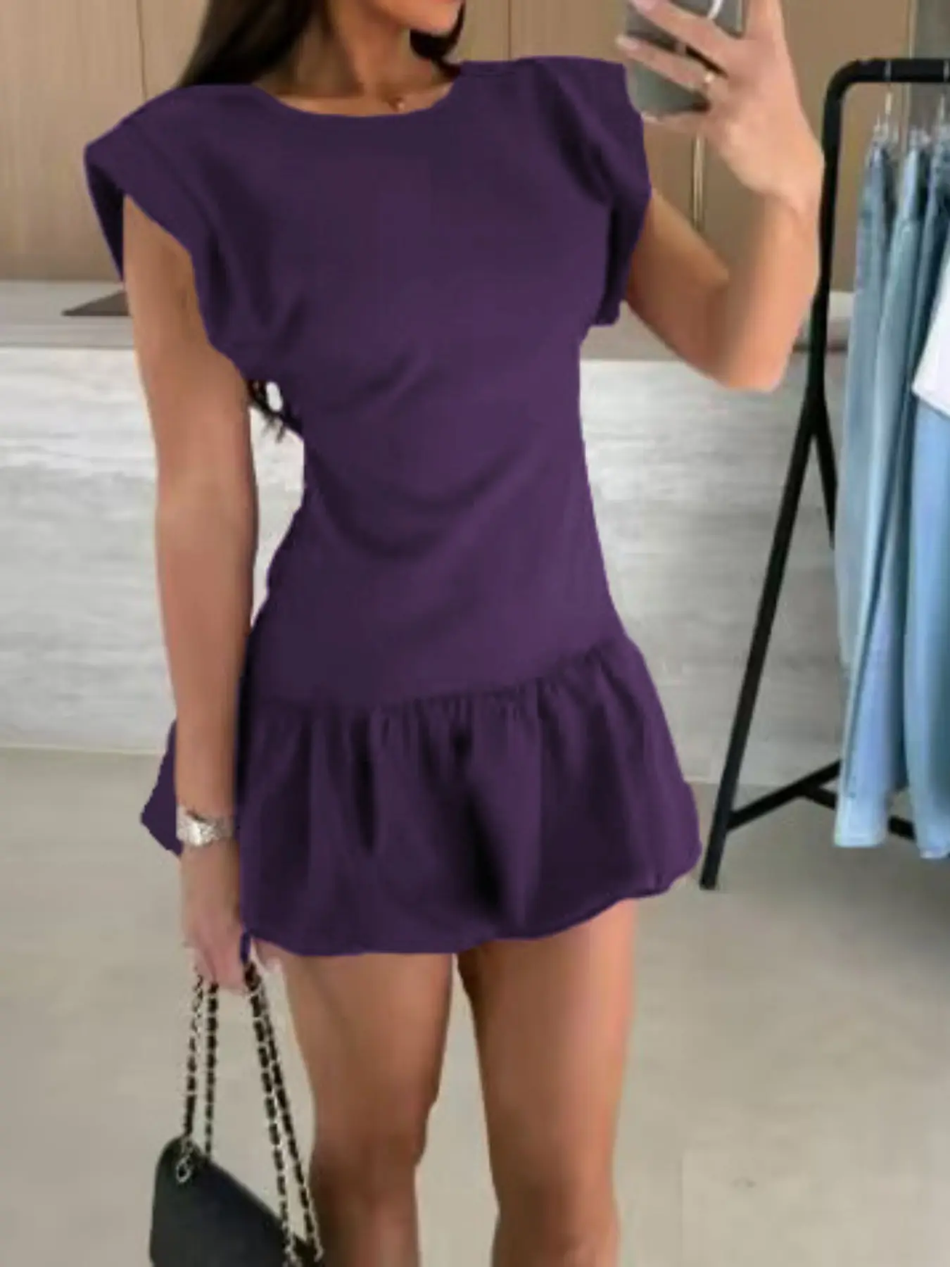 Women's Summer Fashion Short Sleeve Ruffle Dress, Beach Dress, Ruffled Dress, Plain Color Design, Perfect for Casual Wear & Daily, Everyday, Stylish Women's Clothing, Basic, Womenswear