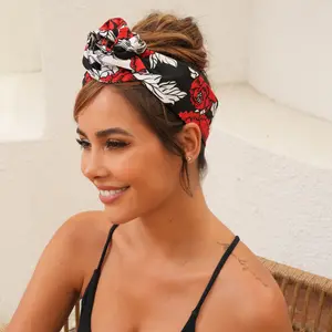 JuneStudioDesign Extra Long Wide Wired Cotton Pattern Headband|Tie Knot|Twisted|Fabric|Dolly Bow|Turban|Hair Bun|Ponytail Scarf|Braid Scarf|Hair Wrap|Vintage|Art Retro| Rose&Skeleton