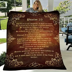 1pc Psalm 23 Flannel Throw Blanket – Soft, Warm, All-Season Religious Gift with Inspirational Scripture Design, Multi-Purpose for Home, Office, Camping & Travel