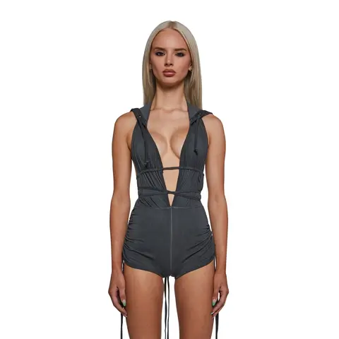 Downbeat Hooded Romper - Black