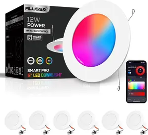 ALUSSO 6 PACK Smart LED Recessed Lighting Can Light RGB Wi-Fi BLE Alexa/Google