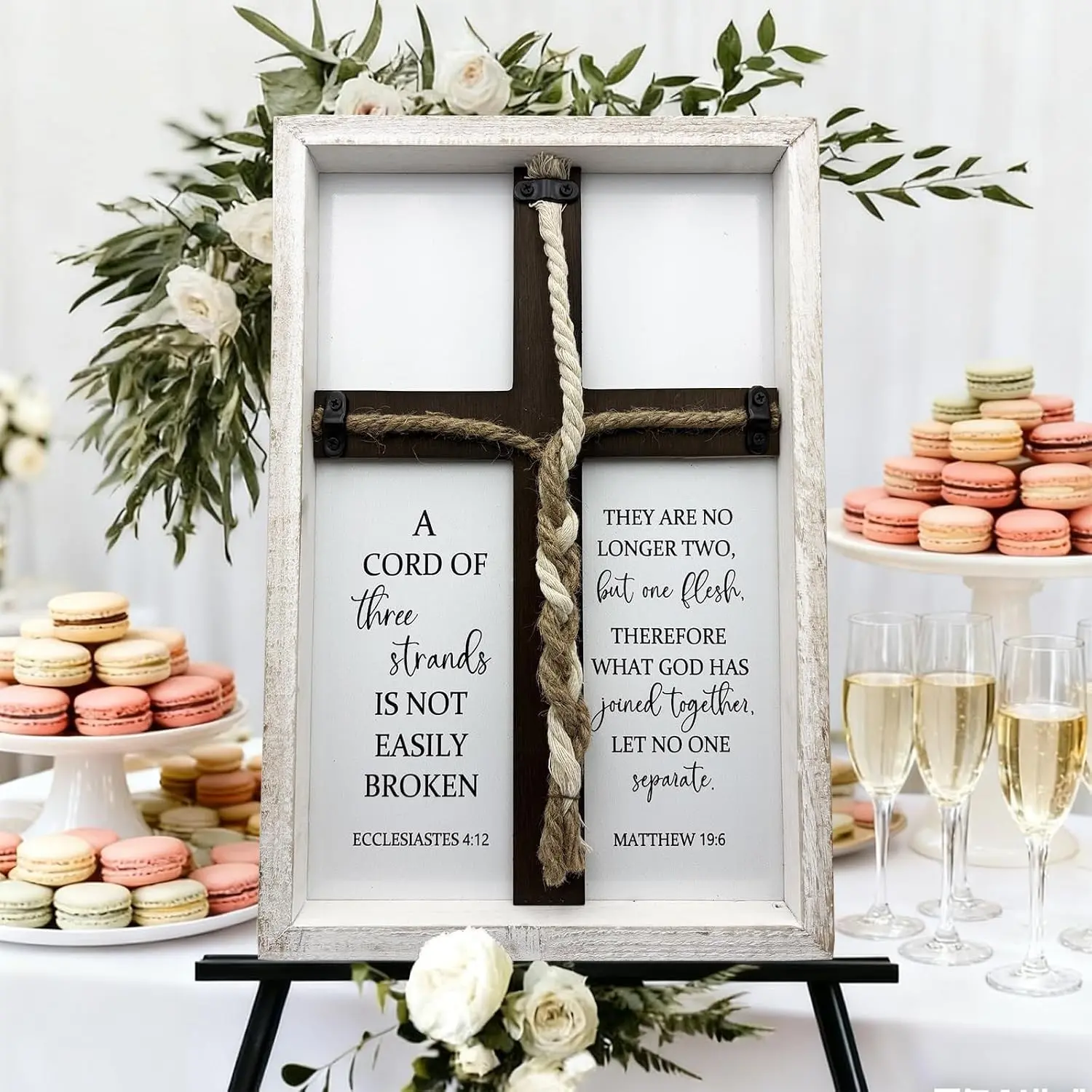 Three Strands Braid God's Knot Wedding Sign Wall Decor Cross for Wedding Ceremony Gift for Couple Christians Symbolic of Unity 15"X10" White
