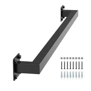 summervibes Wall Mounted Stair Handrail, 3ft Length Black Iron Staircase Handrail for Indoor Use, 250lbs Load Capacity, Industrial Square Tube Railing, 2 Sections for Loft Porch Deck, 3-Foot Length