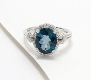 Affinity Gems London Blue Topaz & Diamond Oval Cut Ring, Sterling