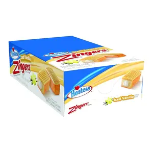 Hostess Zingers Iced Vanilla Ambient Snack Cake, 3.81 oz, Pack of 6 with Creamy Filling, Perfect for On-the-Go Treats