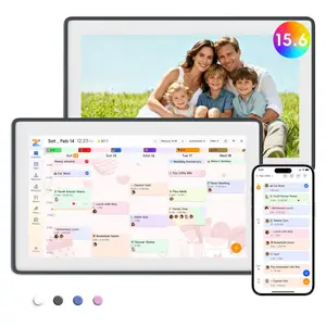 15.6" Digital Wall Calendar & Family Organizer, Smart Home Planner with 1920x1080 IPS Full HD Touchscreen, Interactive Chore Chart & Shared Schedule Board, WiFi Electronic Command Center for Kitchen & Office, Wall Mount Included (Gray/White Frame)