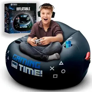 Inflatable Gaming Chair for Kids & Teens with Cup Holders and Side Pocket, Perfect Air Gaming Bean Bag for Gamer Room Decor, Ideal Gaming Stuff for Boys 4-12