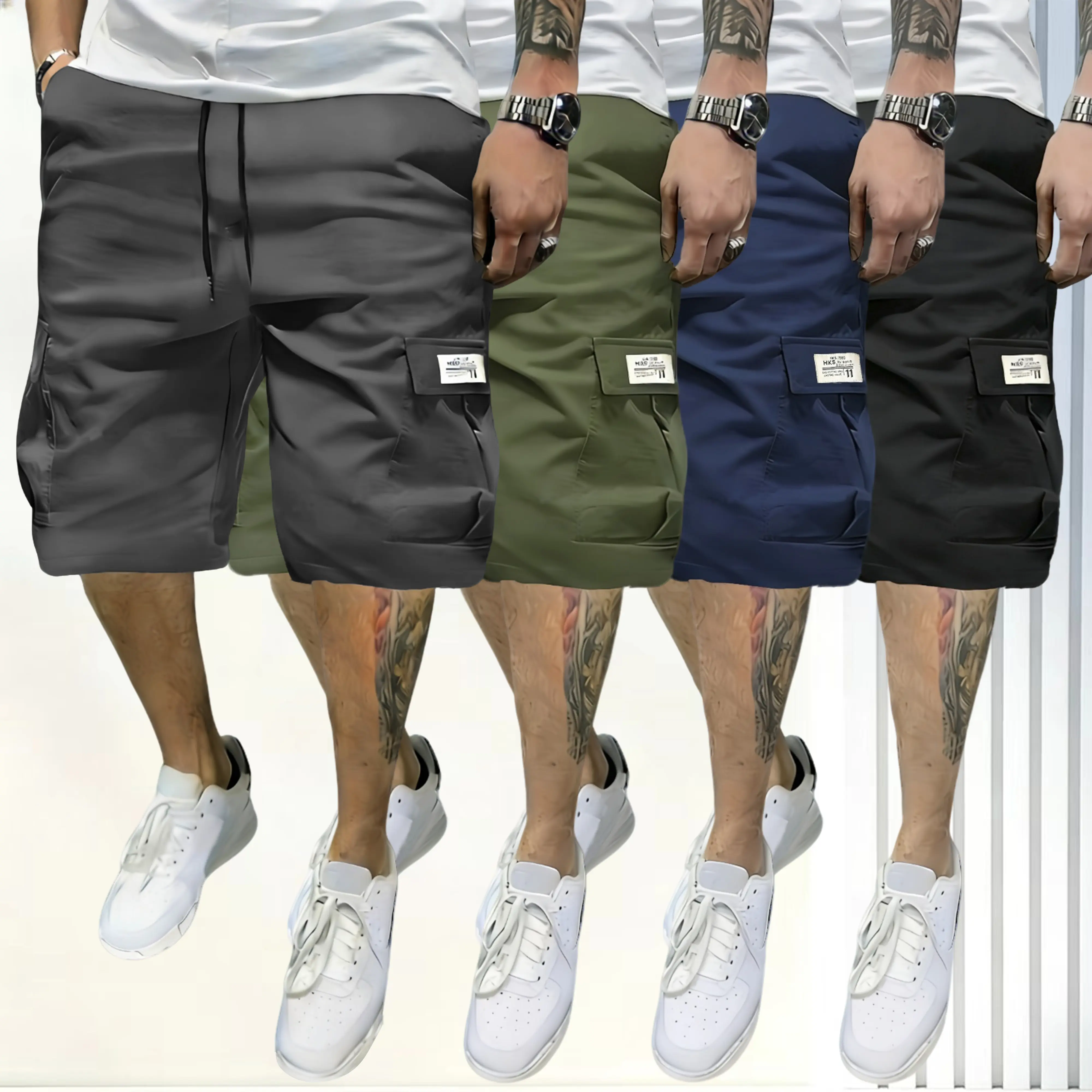 Dark gray + army green + dark blue + black