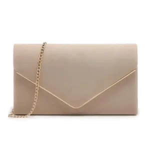 Elegant Clutch Evening Bag For Women Luxury Faux Suede Envelope Party Purse Classic Dressing Clutches Handbag with Gold Chain Strap