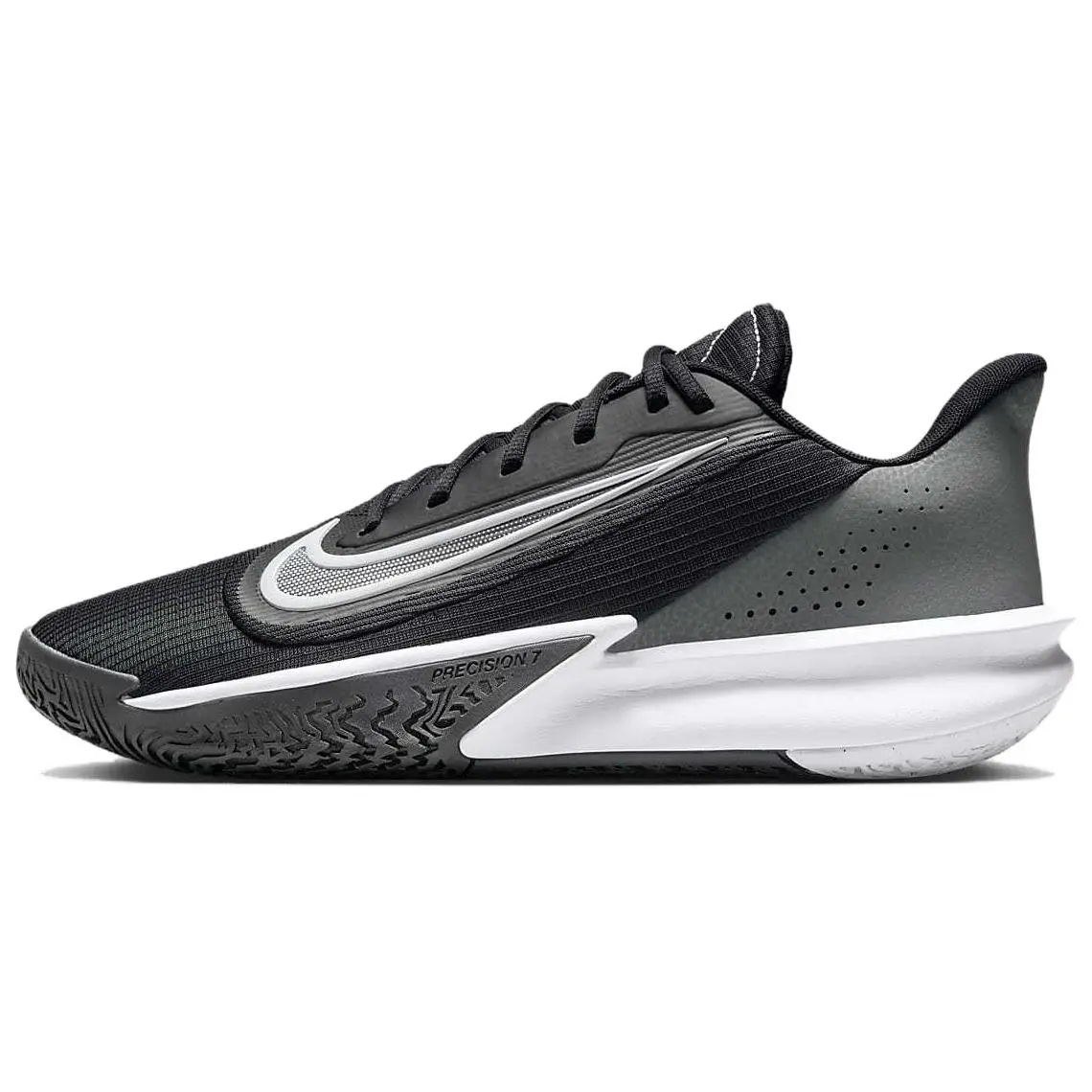 Nike Precision 7 Black Iron Grey Smoke White Cushioned Durable Low Top Basketball Shoes Men's FN4322-005