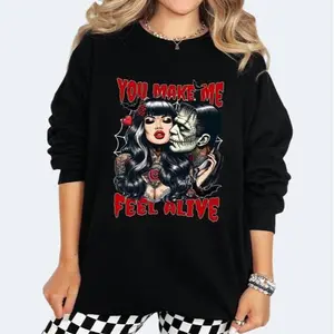 You Make Feel Alive Retro Halloween Sweatshirt – Vintage Grunge Pullover with Skulls & Casual Cotton Fit Sweatshirt, Hoodie, Comfort Colors