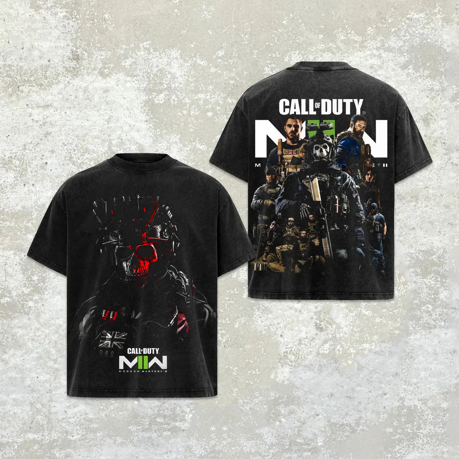 Simon "Ghost" Riley - Call Of Duty Modern Warfare 2 Double Printed Oversize Lightweight Acid Washed Tee Game Graphic T-Shirt for Men Casual Day Wear Cotton Fabric - Jeans Vintage Gaming Retro Black Tee Oversized Heavyweight Cotton T-Shirts Love Menswear