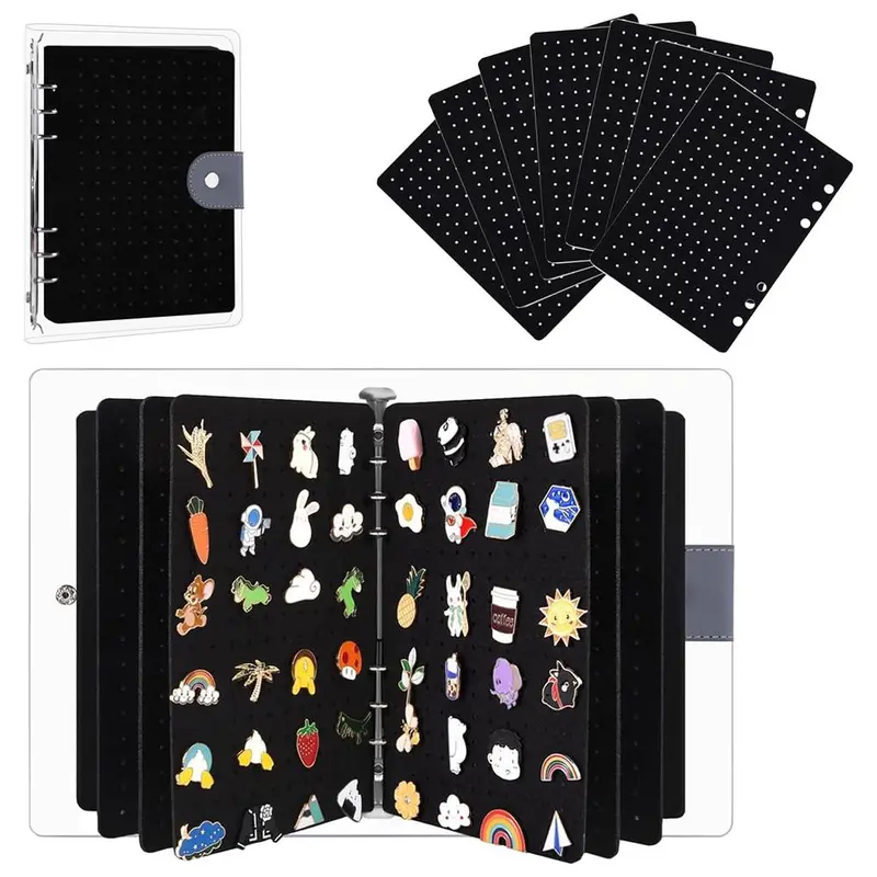8-Page Clear Felt Pin Display Book, Portable Lightweight Pin Collection Storage Book, Pin Collector for Travel, Home, Office or Dormitory