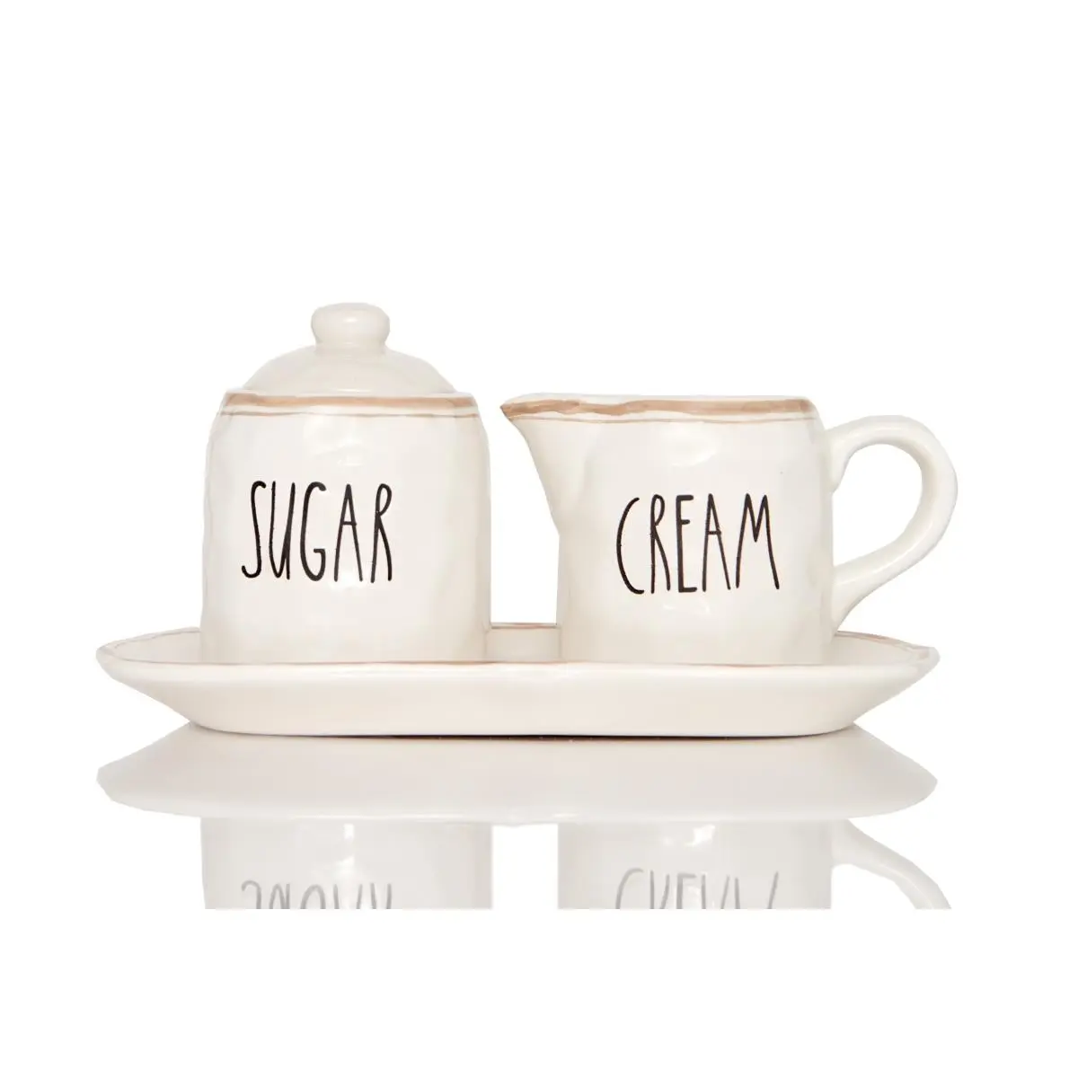212 MAIN Red Vanilla JW500-289 10 oz Earthenware Countryside Sugar & Cream Set, 2 lbs, Set of 2, with Lid & Tray, Dishwasher Safe, Combines with Versatile Cream
