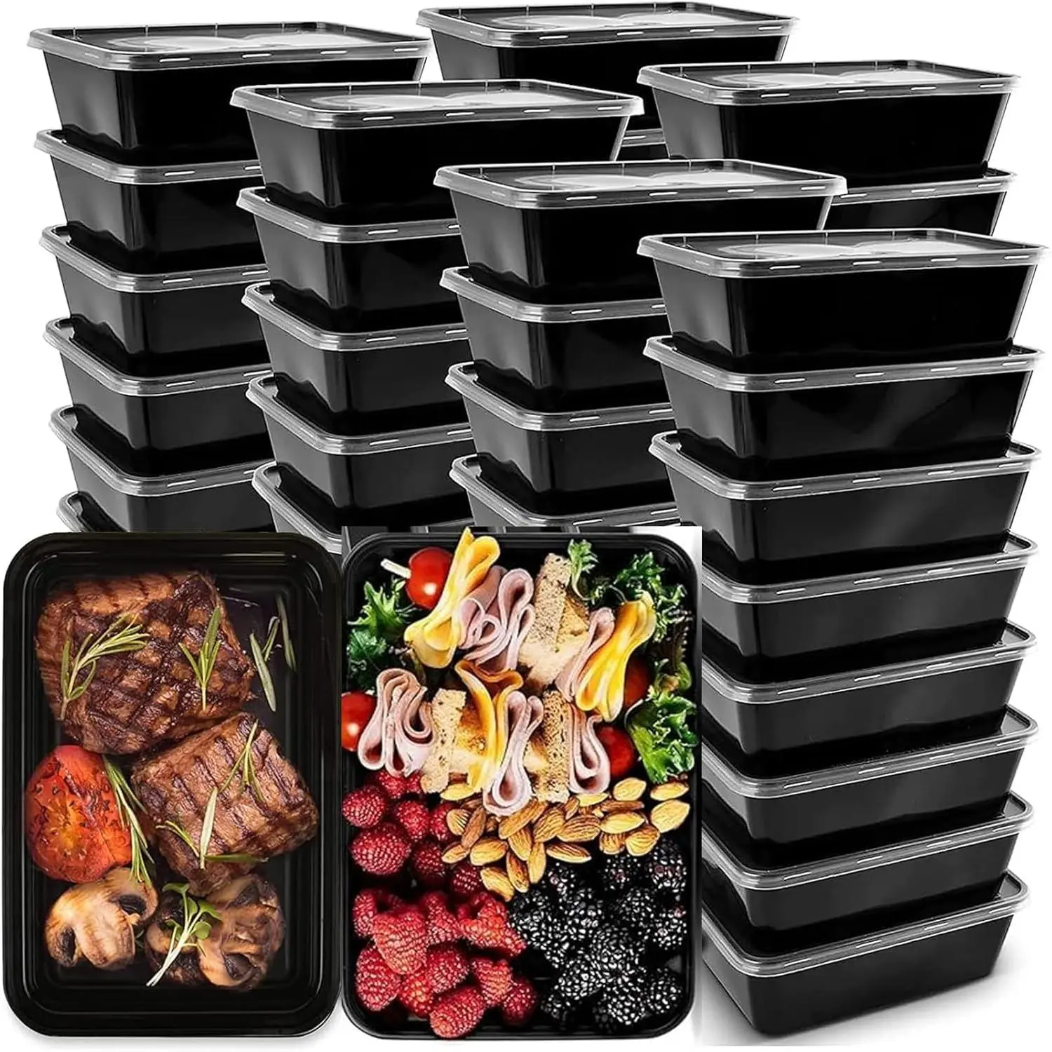 50-Pack Meal Prep Containers, 26 OZ Microwavable   Containers with Lids for  Prepping, Disposable Lunch Boxes, Plastic  Boxes- Stackable, Freezer Dishwasher