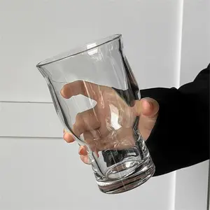 Viral Aesthetic Ins Style Wide Mouth Clear Glass Tumbler, Food Grade BPA Free Lead & Cadmium Free Thickened Heat Resistant Shatterproof Drinking Cup, Dishwasher & Microwave Safe for Iced Coffee Latte Beer Fruit Tea Smoothie Home Bar Cafe Wedding