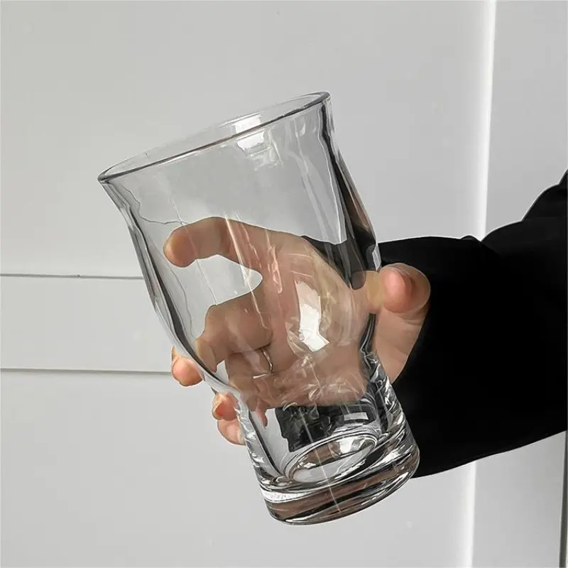 Viral Aesthetic Ins Style Wide Mouth Clear Glass Tumbler, Food Grade BPA Free Lead & Cadmium Free Thickened Heat Resistant Shatterproof Drinkware Drinking Cup, Dishwasher & Microwave Safe for Iced Coffee Latte Beer Fruit Tea Smoothie Home Bar Cafe Wedding