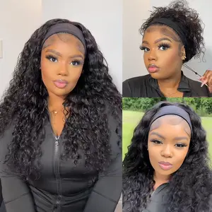 【All-Day Security】Water Wave Breathable Headband Wig With Drawstring Hook Fit Glueless Wear-And-Go Wig Natural Black Human Hair Lace Frontal TikTokShopStockUp