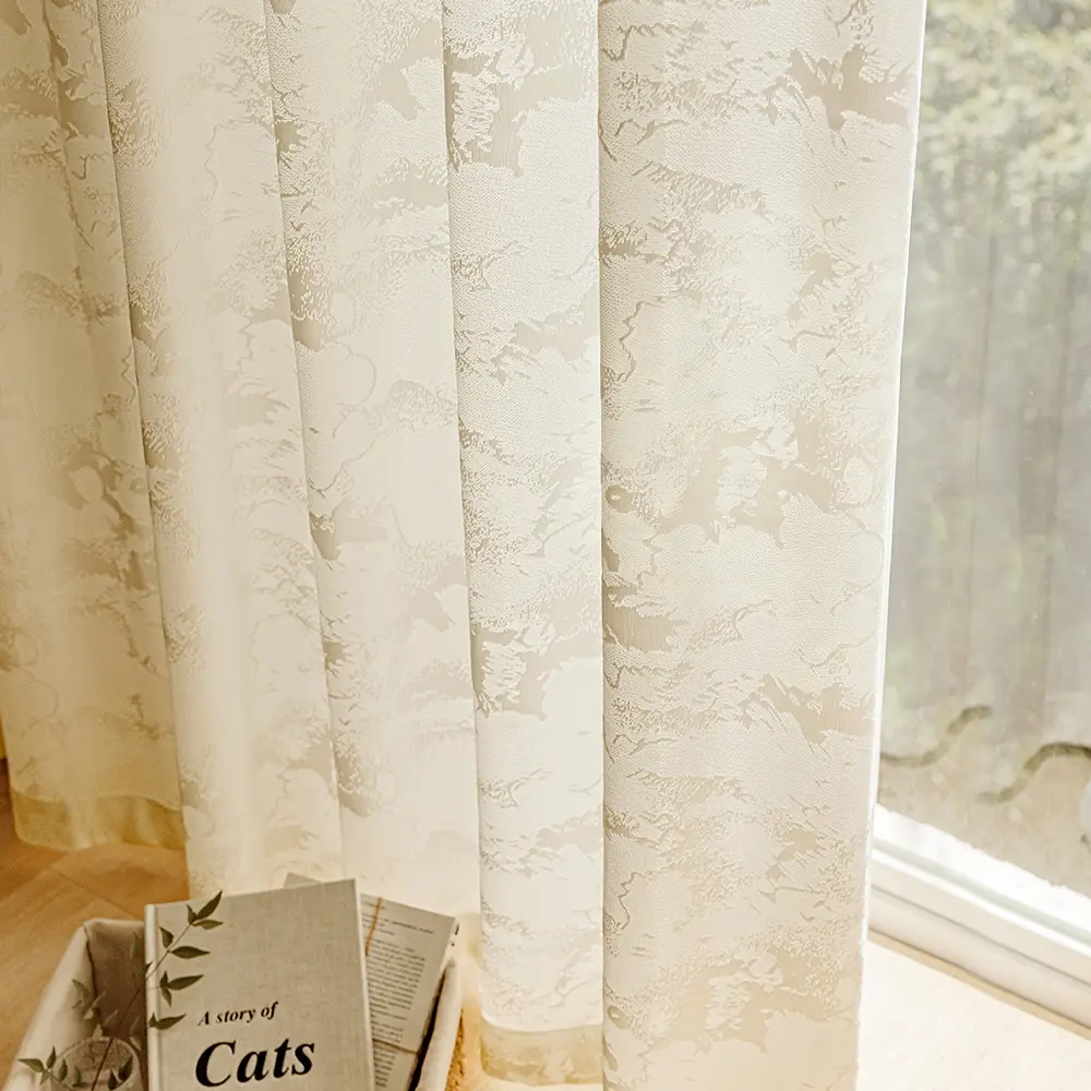 1pc Gentle French Light-Filtering Sheer Grommet top Curtains - Beige/White, Misty Jacquard & Soft Drape, Cozy Decor for Bedroom, Multi-Rod Fit #FrenchSheerCurtains