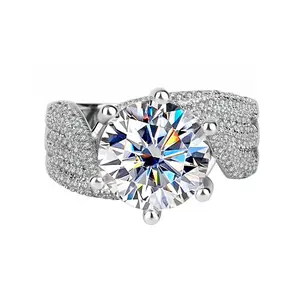 Six-prong Micro-pave, Sterling Silver 5-Carat Moissanite Ring