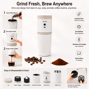 Portable Electric Coffee Grinder & Brewer  | Mini Electric Coffee Maker for Travel & Camping | Battery Powered Coffee Maker