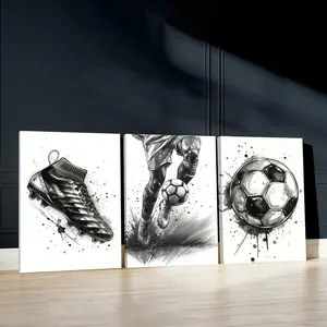 3pcs Soccer Passion Wall Art, Dynamic Action Poster, Sports Spirit Art Prints, Black and White Home Decor, Modern Wall Paintings, Modern Art Design, Canvas Posters Wall Arts, Decor for Living Room, Bedroom, Housewarming Gift, Art Wall Decoration