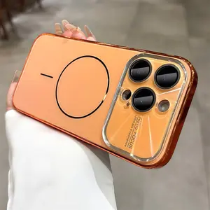 【 iPhone17 case 】Orange plating laser AG matte magnetic Phone case iphone17 Pro Max 16 for iPhone case silicone soft shell TPU shockproof