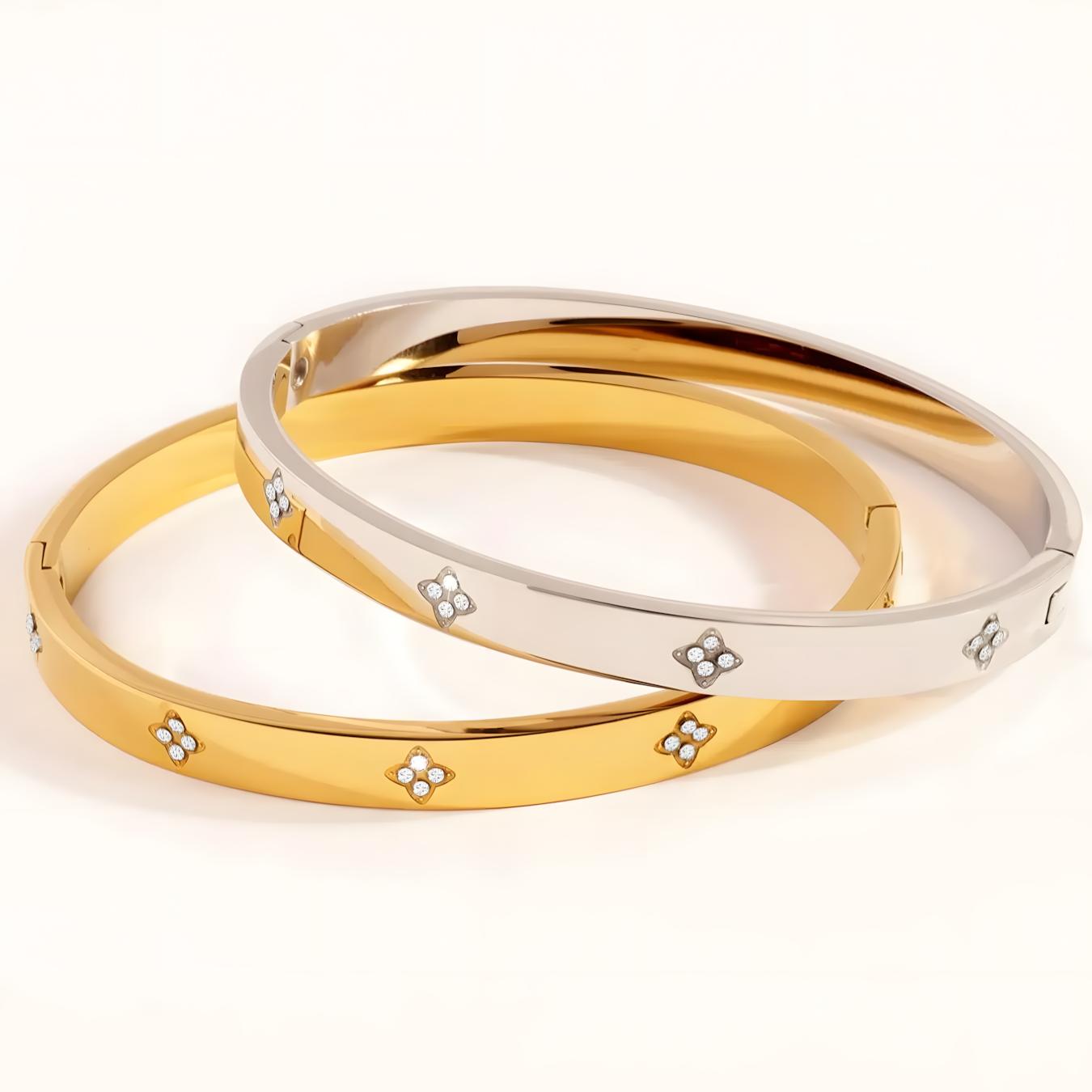 2Pcs Rhinestone Stainless Steel Bracelets, Stylish Versatile Bangle Set, Daily & Party Jewelry for Men and Women,Party gift