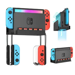 Wiilkac Wall Mount for Switch & Switch OLED with 5 Game Card Holders 4 Joy Controller Hangers Space Saving Heat Dissipation Premium Metal