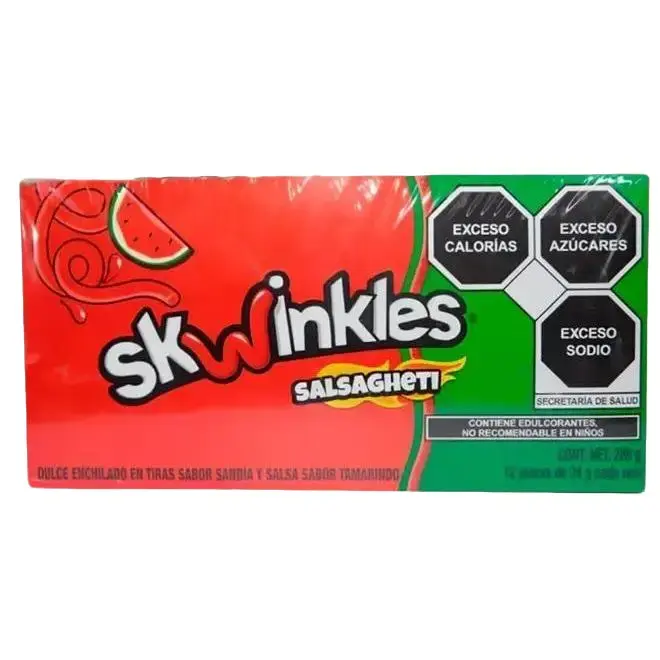 Skwinkles Salsagheti Box with 12 packs of 24 grams each Spicy Sweet Candy