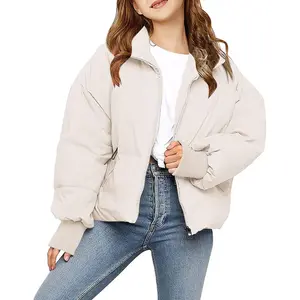 Girls Winter Long Sleeve Zip Puffer Jacket Kids Baggy Short Down Coats