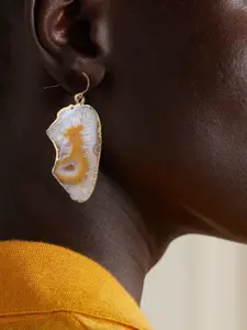 Leya-Orange and White Agate Earrings