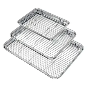 Wildone Baking Sheet with Rack Set (3 Pans + 3 Racks), Stainless Steel Baking Pan Cookie Sheet with Cooling Rack, Non Toxic & Heavy Duty & Easy Clean